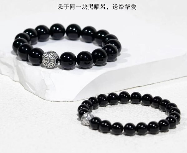 八面来财天然乌金黑曜石手串情侣款