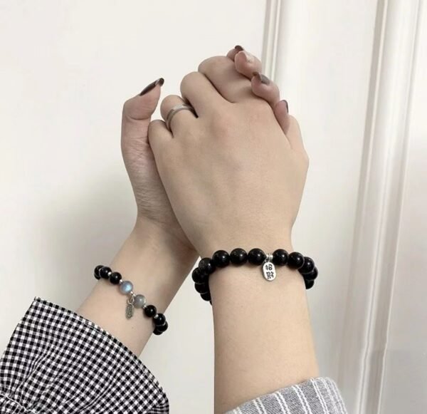 高品质黑曜石月光石情侣手链 - Image 3