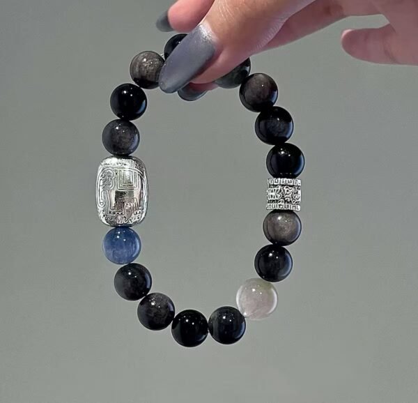 浪漫牧师黑曜石银曜石手链 - Image 2