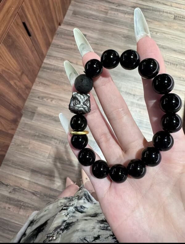 黑曜石陨石月球醒狮手串
